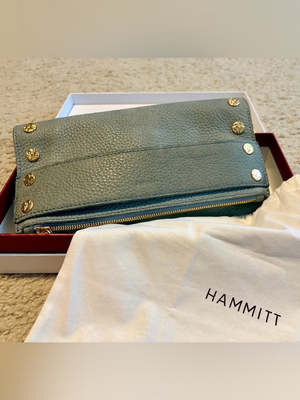 Hammitt Ryan-Ray Blue Nubuck Leather clutch/crossbody with Logo Emboss